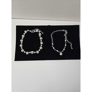 2 Vtg Liz Claiborne LCI Rhinestone Necklace Silver Tone Clear Wedding